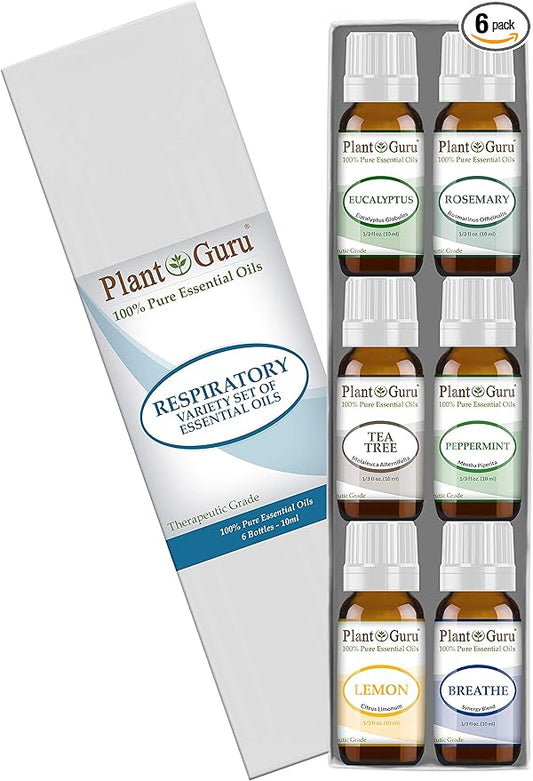 Respiratory Essential Oil Set 6-10 ml Pack Variety Kit 100% Pure Therapeutic Grade for Sinus, Aromatherapy Humidifier Diffuser.