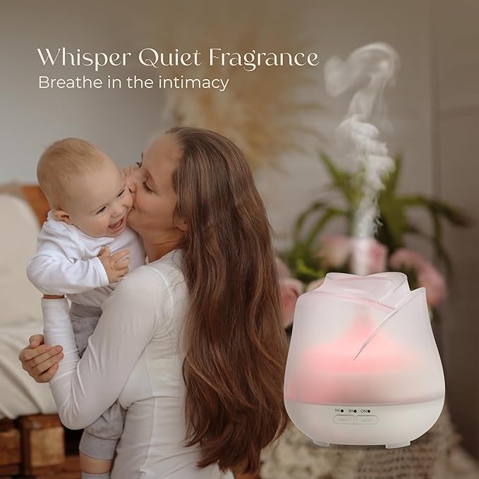Earnest Living Rose Essential Oil Diffuser 150ml – Mini Ultrasonic Aromatherapy Humidifier for Bedroom & Desk, Quiet Mist, USB Powered, 7-Color Night Light, for Women, Frosted White