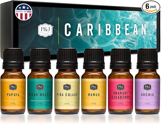P&J Trading Fragrance Oil Caribbean Set | Pina Colada, Awapuhi Seaberry, Papaya, Mango, Ocean Breeze, Orchid Candle Scents for Candle Making, Freshie Scent, Soap Making Supplies, Diffuser Oil Scents