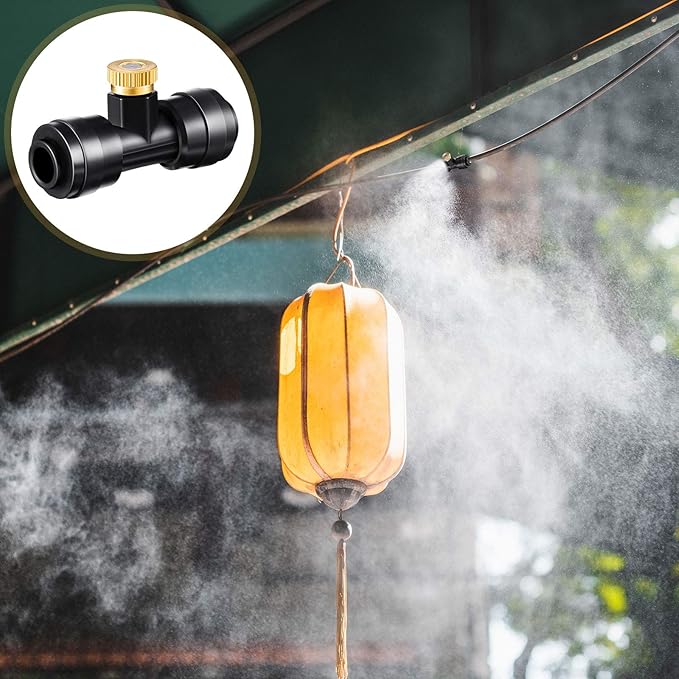 Misting Nozzles Kit Include Water Misting Tees Thread 1/4 Inch and Brass Orifice Nozzle with Black Plug for Outdoor Spray Cooling System(72 Pieces)