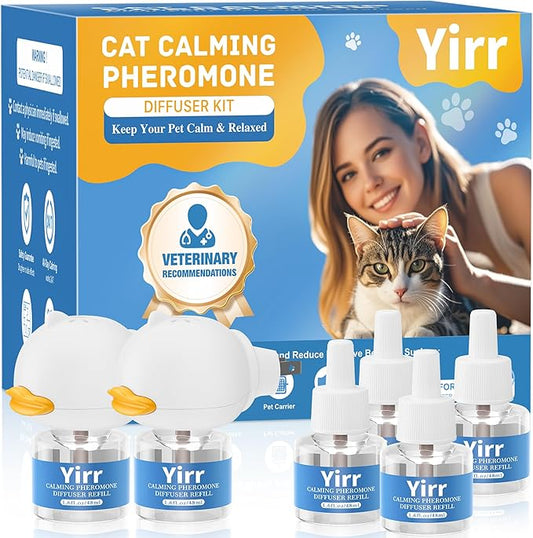 Cat Calming Diffuser, 6 in 1 Kitten Pheromones Calming Diffuser, Multicat Calming Diffuser, Relaxing Pheromone for Cat Relief Stress Anxiety Fighting Scratching, 2 Diffuser 4 Refill(48ml)