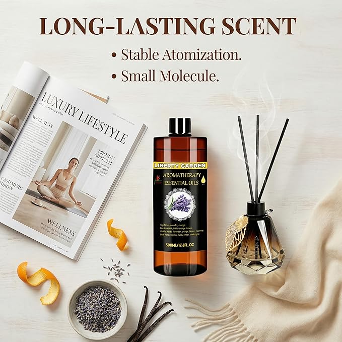 Essential Oils Diffuser Oil Refill 17.6fl.oz Large Volume Plant-Based Formula Aromatherapy Oil Air Refreshing Odor Reducing Long Lasting Scent Home Hotel Office Use Elitzia ET500EO12