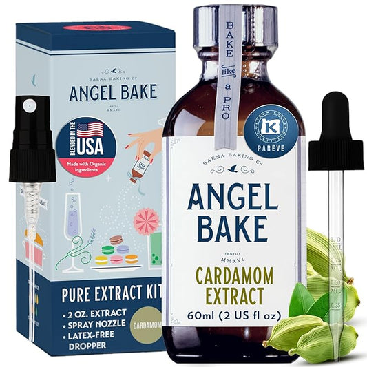 Pure Cardamom Extract for Baking and Mixology- 100 Servings Premium Natural Flavoring for Cooking, Desserts, Beverages - Kosher, Keto Friendly, Vegan & Gluten-Free (2 Oz Extract with Latex-Free Dropper & Spritzer)