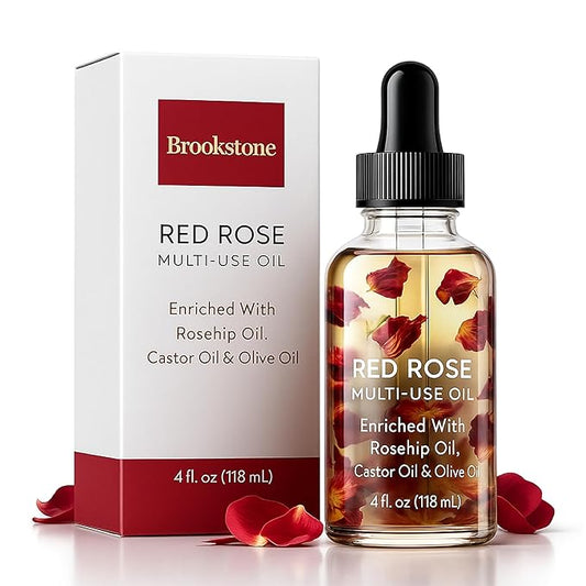 Brookstone Red Rose Multi-Use Essential Oil for Hair, Face & Body - Deep Floral Rose Aroma, Enriched with Rosehip, Castor & Olive Oils (4 fl oz / 118 mL)