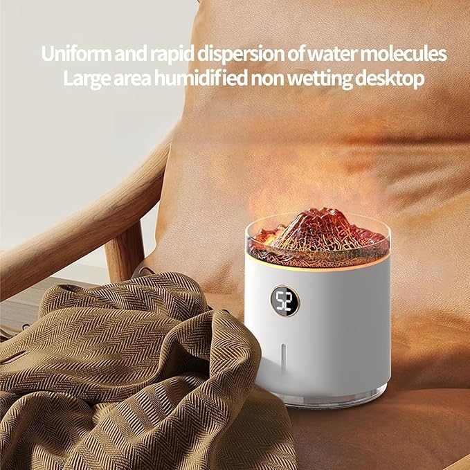 500ml large capacity digital flame jellyfish aromatherapy machine, volcanic flame mist ultrasonic cold mist diffuser, silent operation, suitable for bedrooms, offices, homes, gifts (White)