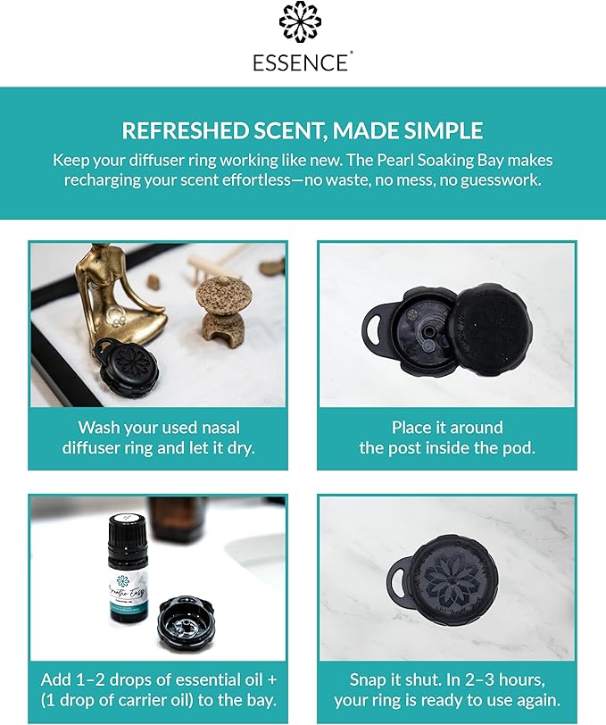 Essence Pearl Travel Case | Breathe Easy Essential Oil | Aromatherapy Nasal Diffuser & Essential Oil Carrying Case | Peppermint & Eucalyptus Blend | Travel-Friendly Kit | Black Pod