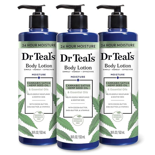 Dr Teal's Body Lotion, Cannabis Sativa Hemp Seed Oil & Essential Oils, 18 fl oz (Pack of 3)