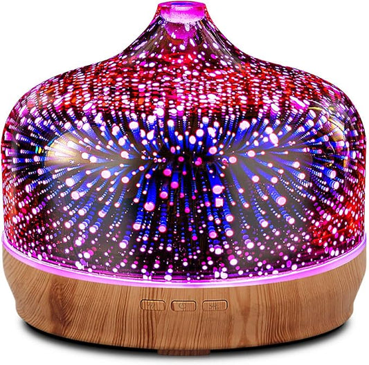 Porseme 500ml Essential Oil Diffuser 3D Glass Aromatherapy Ultrasonic Humidifier-Auto Shut-Off, Timer Setting, BPA Free for Home Hotel Yoga SPA Gift