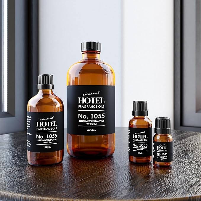 AirScent Hotel Diffuser Oil No. 1055 Inspired by Energize Hotel Scent - Peppermint Eucalyptus White Tea - Fragrance Oil Blend for Ultrasonic and Waterless Diffusers and Crafting - 120 mL
