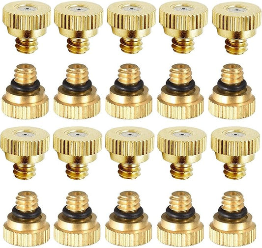 20 Pack Brass Misting Nozzles Tees, Brass Spray Nozzles for Greenhouse Landscaping Humidification, Dust Control Mist Nozzle Sprinkler for Outdoor Cooling System 0.012 Orifice (0.3 mm) 10/24 UNC Garden