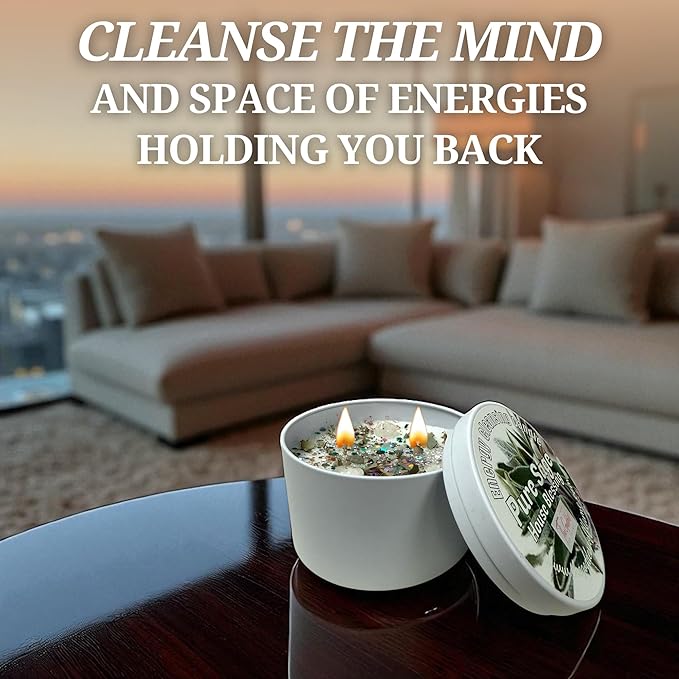 White Sage Candle | Energy Cleansing | Cleansing House Negative Energy Smudge Kit | Soy Wax Natural Clean Organic Non Toxic - Aromatherapy Spiritual Meditation Gifts | Long Lasting (Large 14oz)