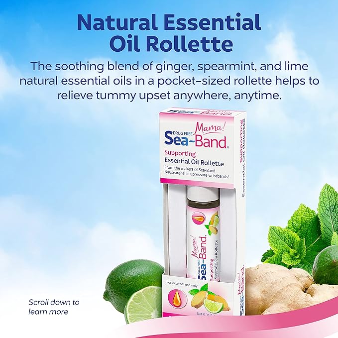 Sea-Band Mama Maternity Kit That Includes: 1 Pair of Maternity Anti Nausea Morning Sickness Bands, Drug-Free Nausea Relief Ginger Lozenges, and an Aromatherapy Calming Rollette with Essential Oils