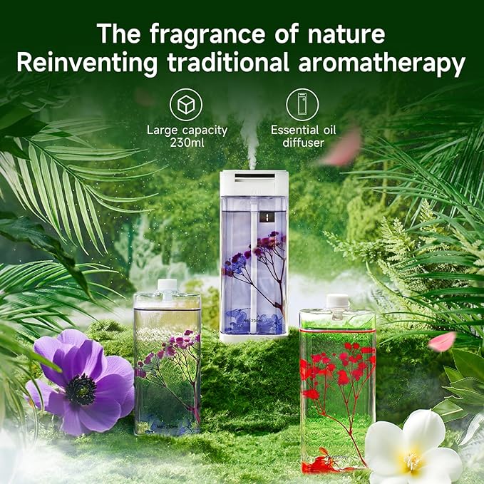 Waterless Essential Oil Diffuser with 2x230ml Refills (460ml Total), Portable Fragrance Diffuser for Home & Aromatherapy, Wall Mounted or Desktop Scent Machine, 4 Mist Modes