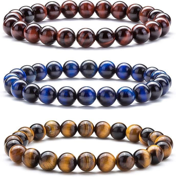 Hamoery Men Women 8mm Natural Stone Lava Rock Diffuser Bracelet Elastic Yoga Agate Beads Bracelet Bangle