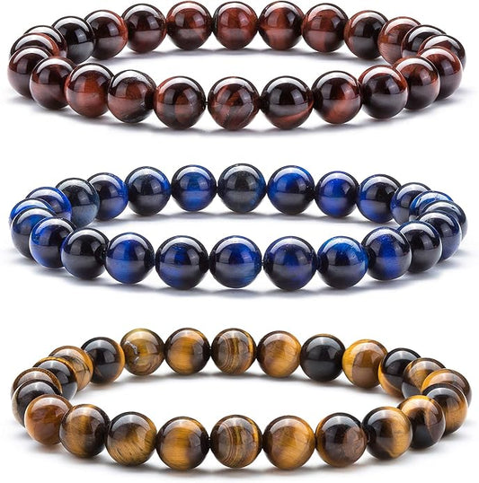Hamoery Men Women 8mm Natural Stone Lava Rock Diffuser Bracelet Elastic Yoga Agate Beads Bracelet Bangle
