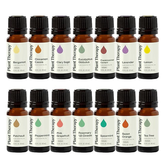 Plant Therapy Top 14 Essential Oil Set, 10 mL (1/3 oz) Bottles of Lavender, Eucalyptus, Peppermint, Orange Sweet, Lemon & More, 100% Pure, Undiluted, for Topical Use & Essential Oil Diffusers