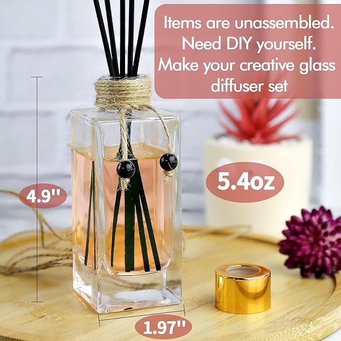 Glass Diffuser Bottles Set of 2 Reed Diffuser Bottle 5oz/155ml Clear Empty Essential Oil Decorative Bottle Set Reusable Apothecary Perfume Jar Gift