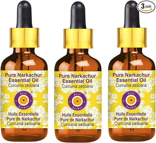 Deve Herbes Pure NAR Kachur Essential Oil (Curcuma zedoaria) with Glass Dropper Steam Distilled (Pack of Three) 100ml X 3 (10 oz)