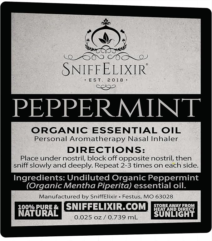 SniffElixir Nasal Stick Inhaler, Vapor Inhaler, Nasal Inhaler Stick, Peppermint Essential Oil Inhaler for Cooling Relief, Head Comfort & Travel Support, Organic Peppermint Oil