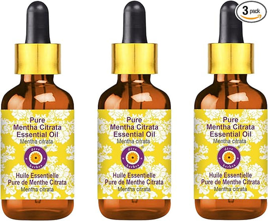 Deve Herbes Pure Mentha Citrata Essential Oil (Mentha citrata) with Glass Dropper Steam Distilled (Pack of Three) 100ml X 3 (10 oz)
