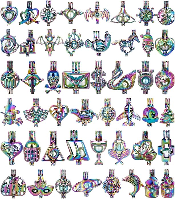 Mixed Pearl Cage Locket Pendants Set, Essential Oil Diffuser DIY Necklace Bracelet Jewelry Making Craft, Bulk Beads Aromatherapy Diffuser Charms Gifts for Women Girls