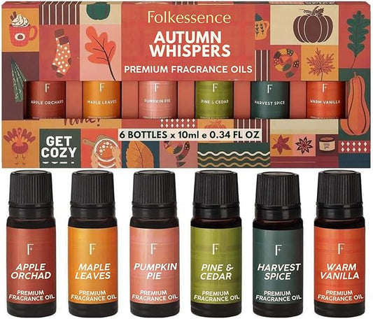 Folkulture Autumn Essential Oils Set | 6 Cozy Fragrance Oils for Diffusers | Pumpkin Spice & Warm Fall Scents | Aromatherapy Oils for Relaxation, Home & Self-Care
