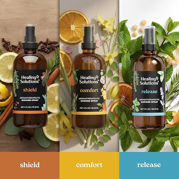 Healing Solutions Aromatherapy Shower Spray, Release Blend, 4oz, Therapeutic Grade Essential Oils, Made in the USA, At Home Spa Experience. Promotes Head Relief