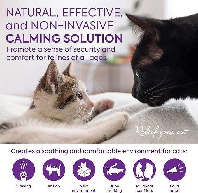 TopSum Cat Calming Pheromone Diffuser: Feline Pheromones Plug in for Stress, Along At Home, Spraying, Fighting, Scratching, Aggression & Excessive Meowing (Purple– 4 Refills)