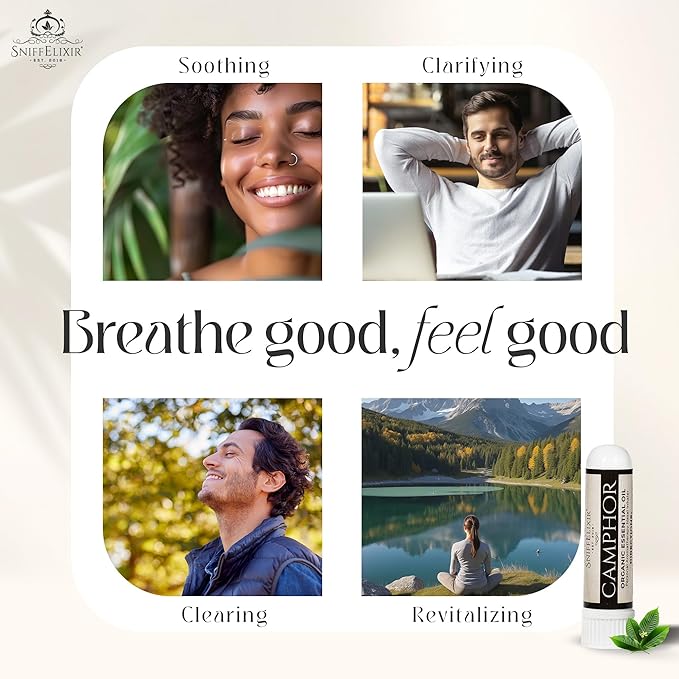 SniffElixir Nasal Stick Inhaler, Vapor Inhaler, Nasal Inhaler Stick, Camphor Essential Oil Inhaler for Clear Breathing & Chest Comfort, Organic Blend