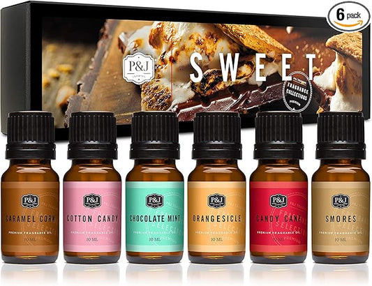 P&J Trading Fragrance Oils for Diffusers for Home Sweet Set Fragrance Scents for Candle Making - Soap Making Supplies - Car Diffuser Scents - Essential Home Gift Set - Cotton Candy, Smores & More