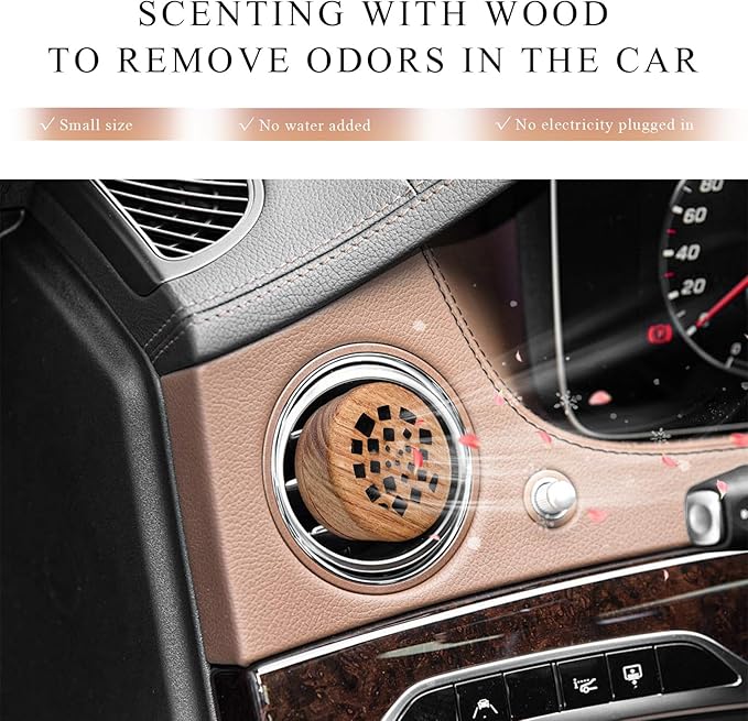 KVAEY 2 PCS Wood Car Essential Oil Diffuser, Wooden Aromatherapy Essential Oils Diffuser with Vent Clip, Wood Vent Clip Air Freshener for Vehicle Office Home Bedroom (Memory Fragments)