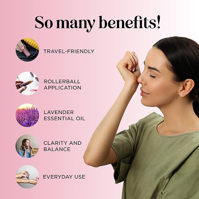 Lavender Essential Oil Roll On - Calming Aromatherapy Oil Roller for Sleep Headaches and Relaxation - Natural Pre-Diluted Sleep Oil for Nighttime Relaxation with Lavender Essential Oil for Skin