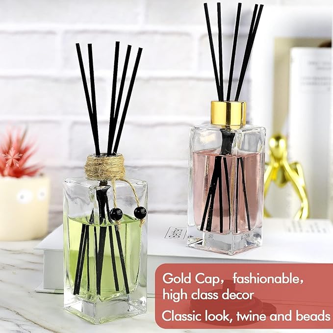 Glass Diffuser Bottles Set of 2 Reed Diffuser Bottle 5oz/155ml Clear Empty Essential Oil Decorative Bottle Set Reusable Apothecary Perfume Jar Gift