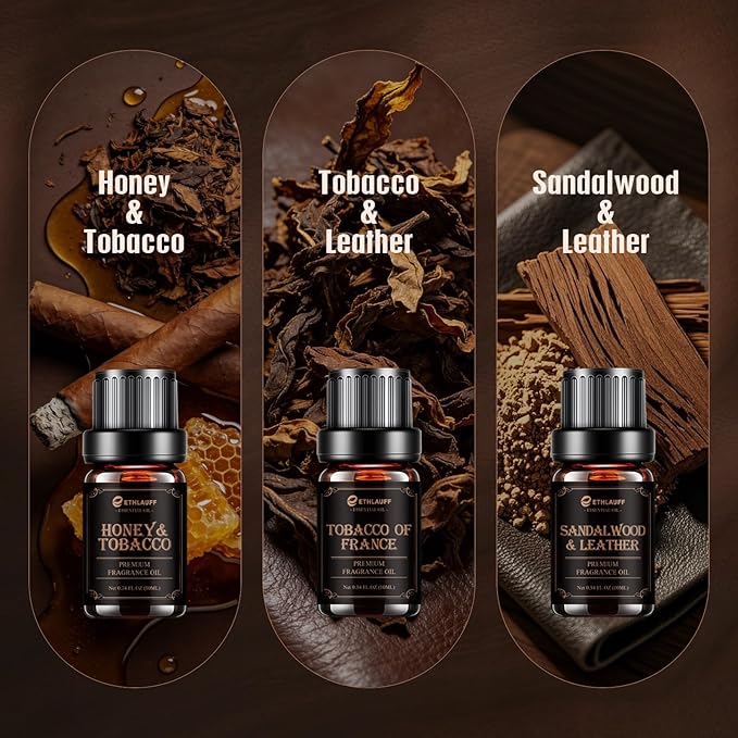 Men Essential Oils Set - | Leather, Sandalwood, Cologne, Smoke Tobacco Scents, Premium Fragrance Oils for Diffusers for Home, Candles & Aromatherapy Gifts for Him