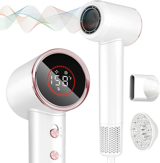 Hair Dryer, 160000 RPM Professional High Speed Ionic Blow Dryer 200 Million Negative Ions & Heat-Control & Low Noise Hairdryer with Magnetic Diffuser for Faster Drying All Hair Types, No Heat Damage