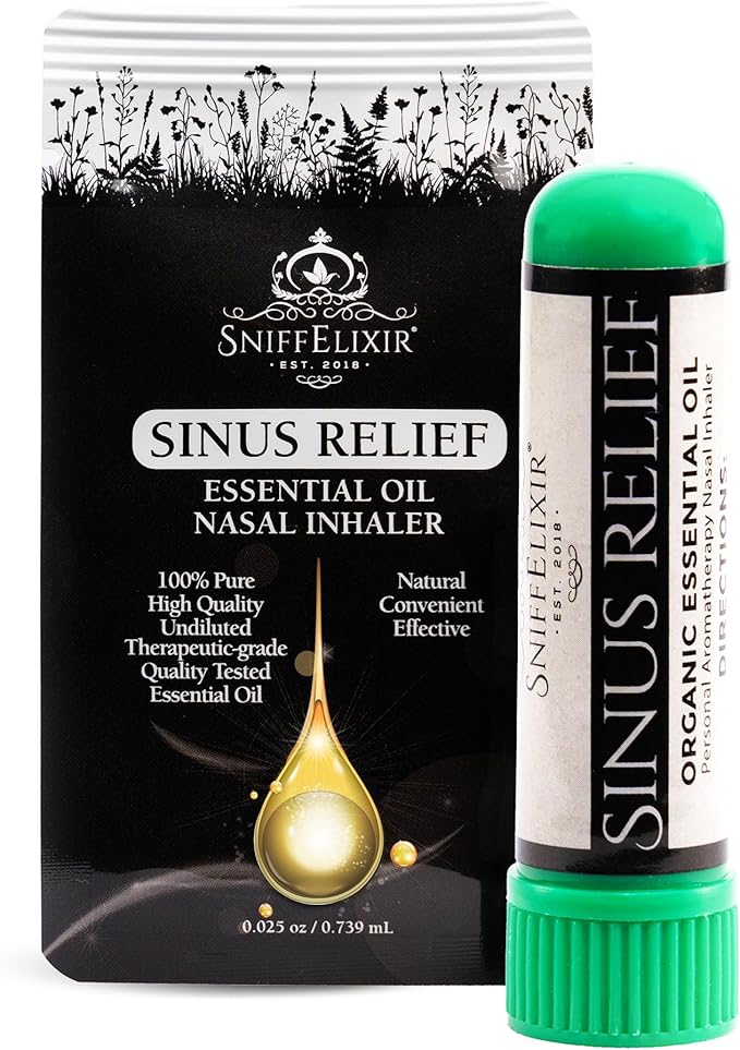SniffElixir Nasal Stick Inhaler, Vapor Inhaler for Sinus Pressure Relief, Nasal Inhaler Stick, Organic Essential Oil Inhaler for Congestion Comfort & Clear Breathing