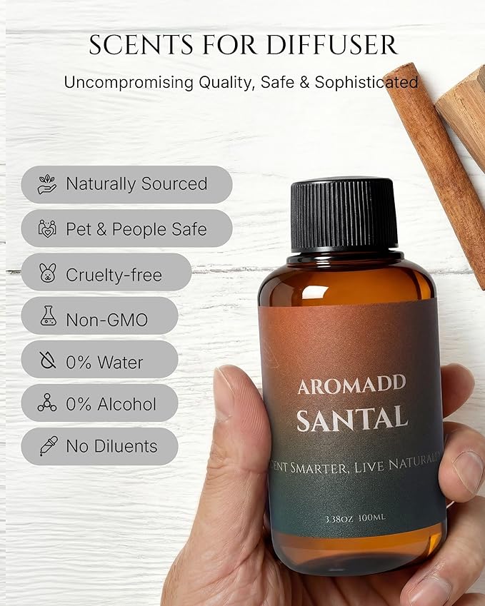 Aromadd Aromadd Santal Diffuser Oil Inspired by Luxury Hotel Scent, Essential Oils for Waterless Diffuser, Warm Sandalwood & Amber Aroma, Long-Lasting & Natural Home Fragrance - 3.38 fl oz (100 mL)