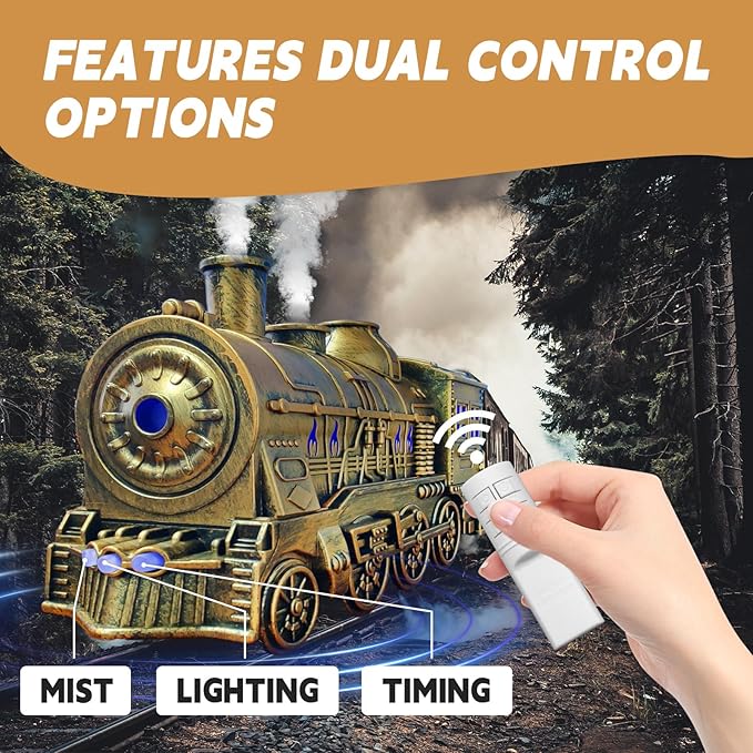 Train humidifier, 300ml Train Diffuser for Bedroom, Remote Control Aromatherapy Diffuser, Ultrasonic Cool Mist Humidifier with 2 Lighting & 2 Mist Modes Auto Shut-Off for Office Bedroom