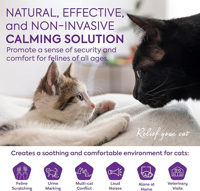 TopSum Cat Pheromones Calming Diffuser: 1 Diffuser & 3 Refills Top Value Kit Cat Calming Diffuser – Helps Reduce Scratching Peeing Meowing Hiding Urine Marking Aggression, New Version (Purple)