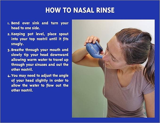 Baraka Breathe Easy Kit - Ceramic Neti Pot, 4ml Sinus Rejuvenation Oil for Sinus Relief & 5ml Steam Oil to Open Lungs, Aromatherapy & Allergy Relief, Essential Oils Blend, Light & Easy to Use - Blue
