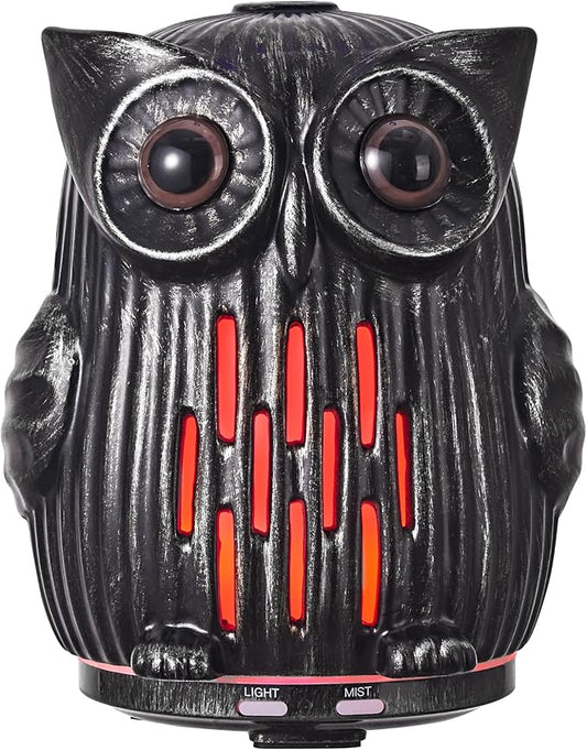 ALIEYE Owl Essential Oils Diffuser Upgraded Design Ceramic Hand-Painted 200ML Quiet Cool Mist Humidifier with Waterless Shut-Off 7 Colors LED Lights & 2 Mist Modes for Bedroom Home Office, Silver