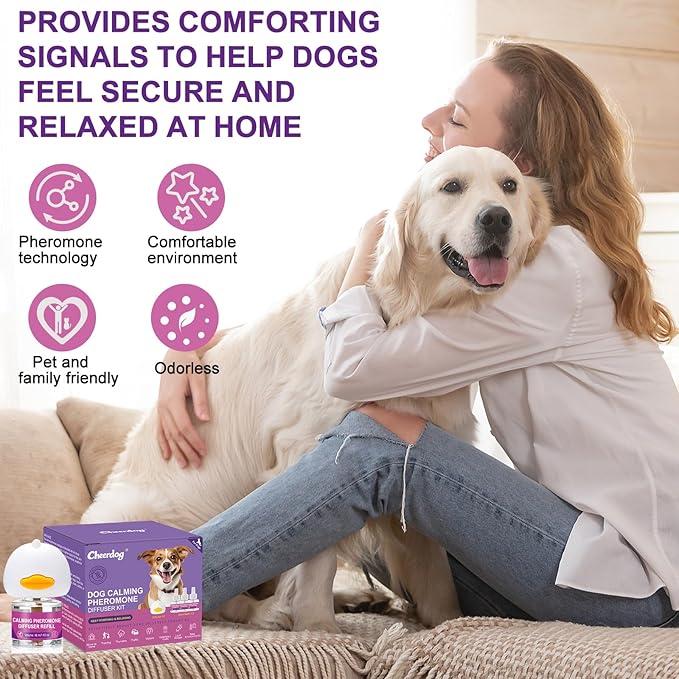 Cheerdog Dog Calming Pheromone Diffuser, Pet Calming Diffuser for Dog Anxiety Relief 3 Refills,Relieve Separation Anxiety, Stress Barking and Chewing Calm Relaxing