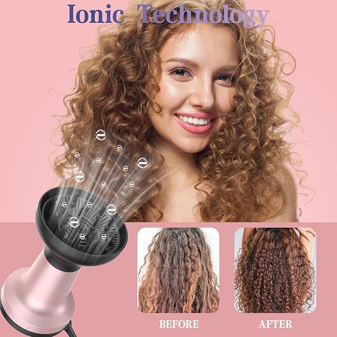 2 in 1 Hair Diffuser for Curly Hair with Ionic Technology, XL 1875W Hair Dryer with Diffuser & Comb Nozzle Attachment, 3×Faster, Enhances Curl Waves, Reduce Frizz, Gifts for Women Her