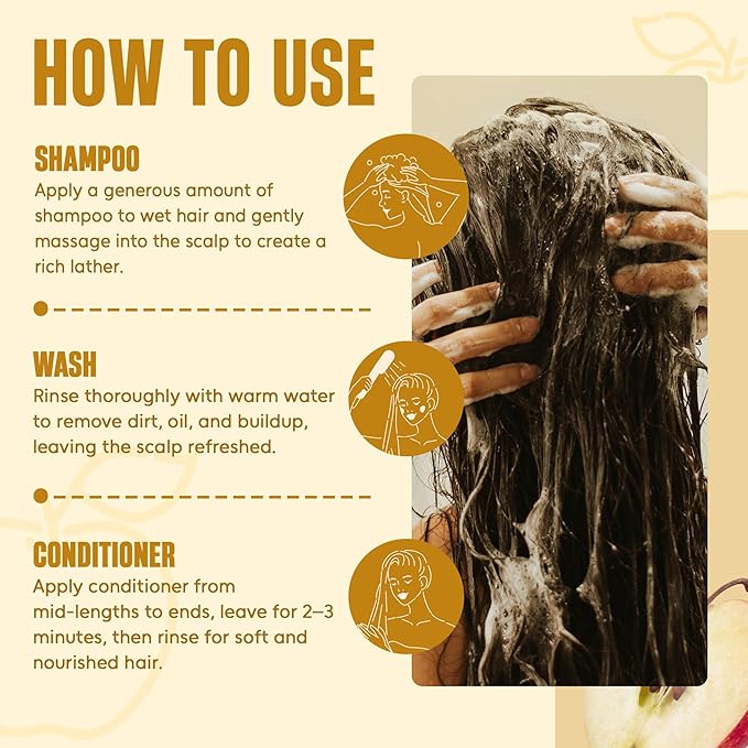 INFINA ESSENTIALS Apple Cider Vinegar Shampoo and Conditioner Set | Clarifying & Detoxifying for Oily Scalp | 16 fl oz Each | with Batana Oil, Biotin & Tea Tree Oil | Men & Women | Made in USA