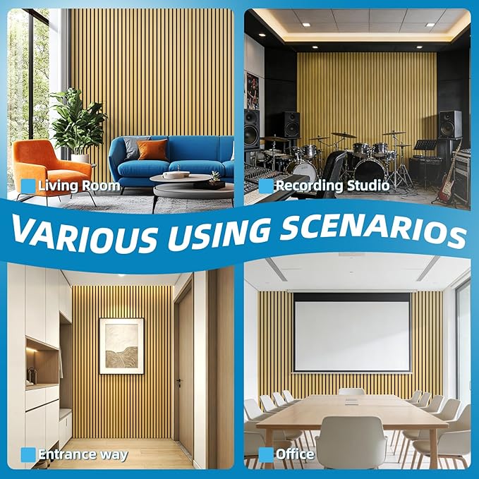 Art3d 6-Piece Wood Slat Acoustic Panels for Stylish Decor and Noise Reduction, 3D Textured Panel for Ceiling and Wall, Bamboo-Hued