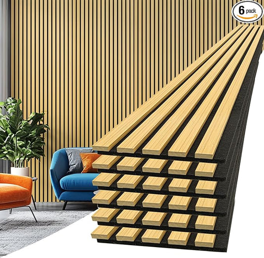 Art3d 6-Piece Wood Slat Acoustic Panels for Stylish Decor and Noise Reduction, 3D Textured Panel for Ceiling and Wall, Bamboo-Hued