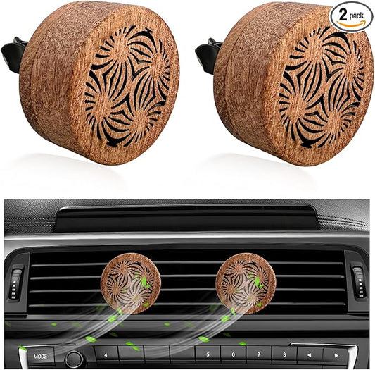 KVAEY 2 PCS Wood Car Essential Oil Diffuser, Wooden Aromatherapy Essential Oils Diffuser with Vent Clip, Wood Vent Clip Air Freshener for Vehicle Office Home Bedroom (Lucky Stamen)