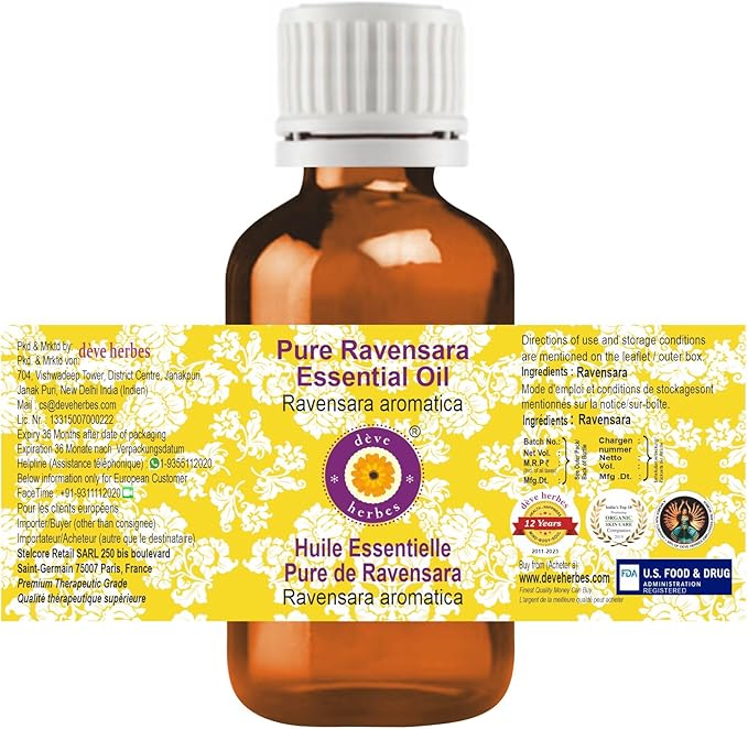 Deve Herbes Pure Ravensara Essential Oil (Ravensara aromatica) Steam Distilled 5ml (0.16 oz)