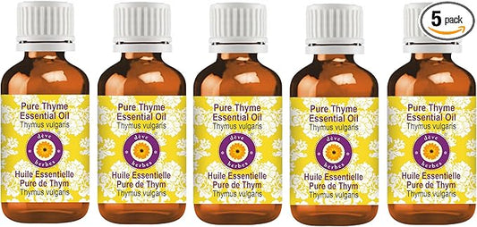 Deve Herbes Pure Thyme Essential Oil (Thymus vulgaris) Steam Distilled (Pack of Five) 100ml X 5 (16.9 oz)