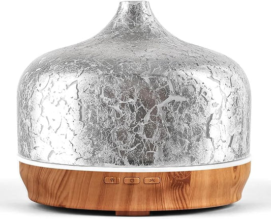 Porseme 500ml Glass Essential Oil Diffuser Aromatherapy Ultrasonic Cool Mist Humidifier 15-21 Running Hours Waterless Auto-Off Air Diffusers for Sleeping Yoga Working Spa(Silver Plated)